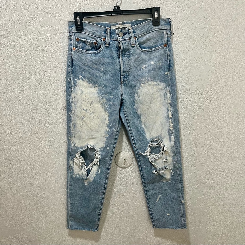 Levi’s Limited Edition Rolling Stones Blue Cropped Distressed Ankle Jeans